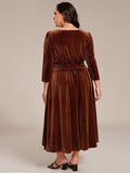 Plus Size V-Neck Pleated Velvet Wedding Guest Dress