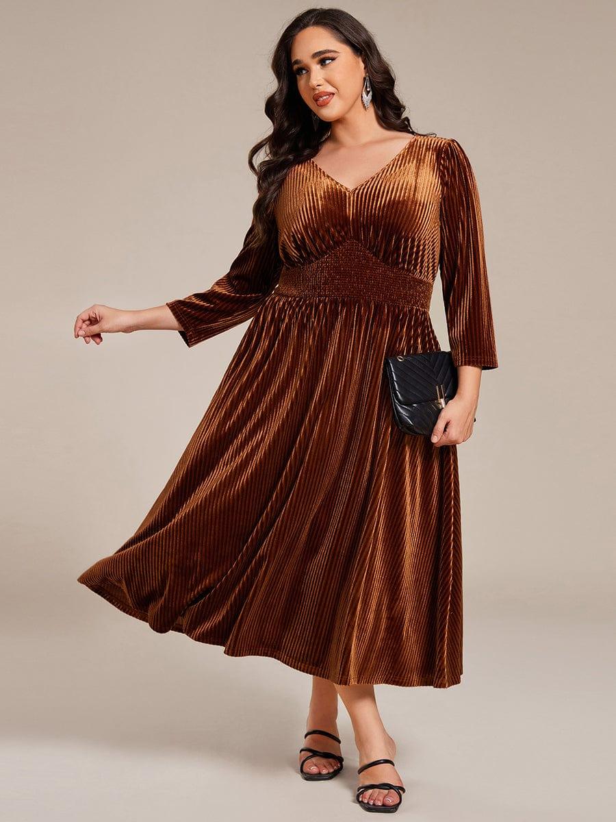 Plus Size V-Neck Pleated Velvet Wedding Guest Dress