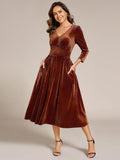 Elegant Pleated Velvet A-Line Wedding Guest Dress