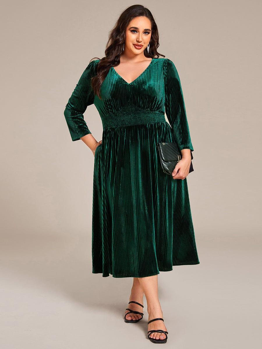 Plus Size V-Neck Pleated Velvet Wedding Guest Dress