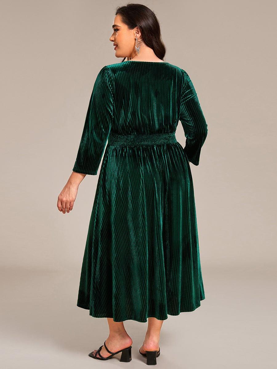 Plus Size V-Neck Pleated Velvet Wedding Guest Dress