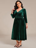 Plus Size V-Neck Pleated Velvet Wedding Guest Dress