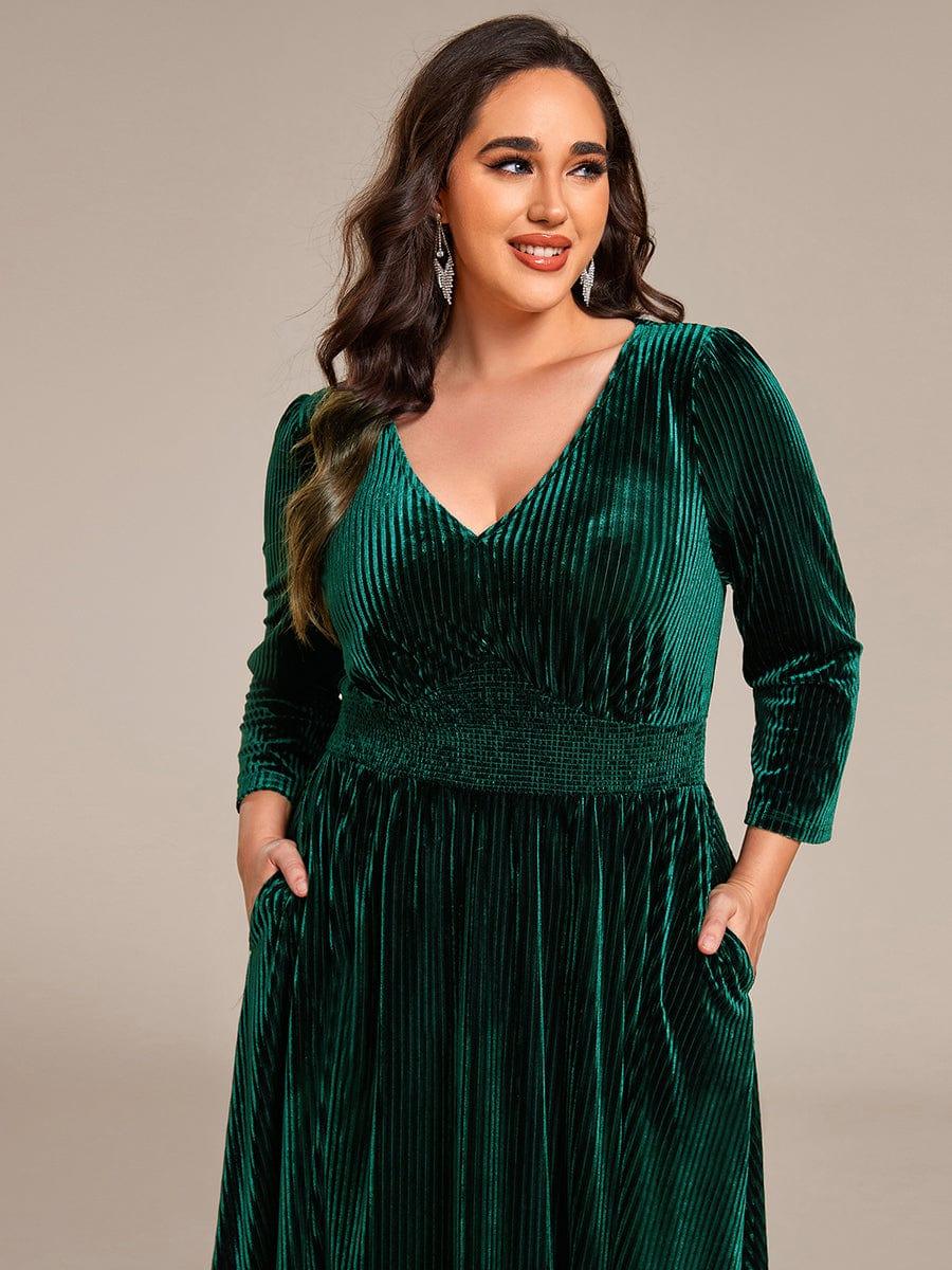 Plus Size V-Neck Pleated Velvet Wedding Guest Dress