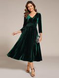 Elegant Pleated Velvet A-Line Wedding Guest Dress