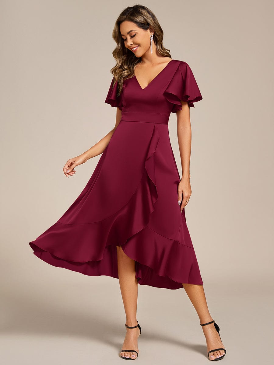 Elegant V-Neck Ruffle Wedding Guest Dress