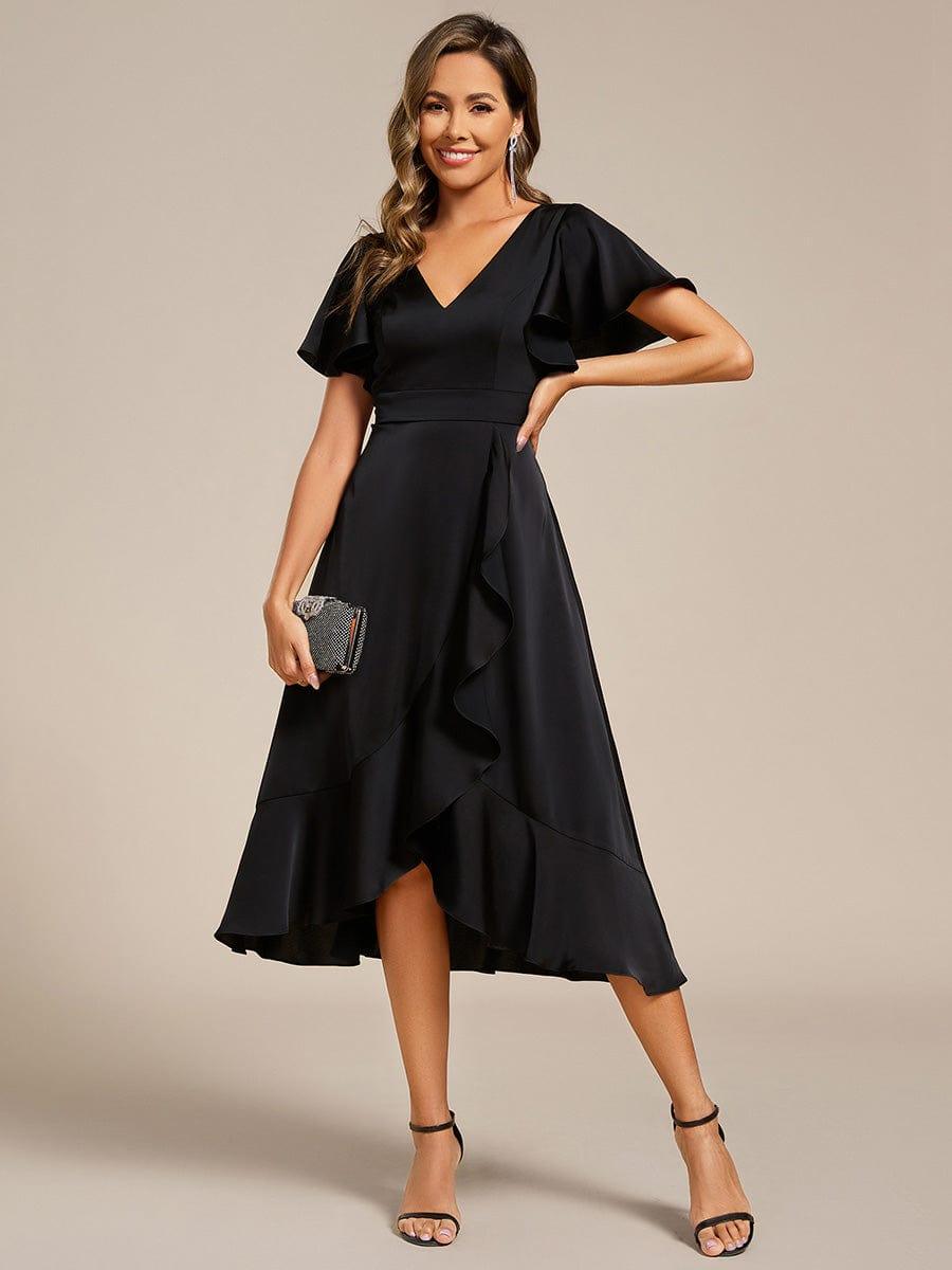Elegant V-Neck Ruffle Wedding Guest Dress