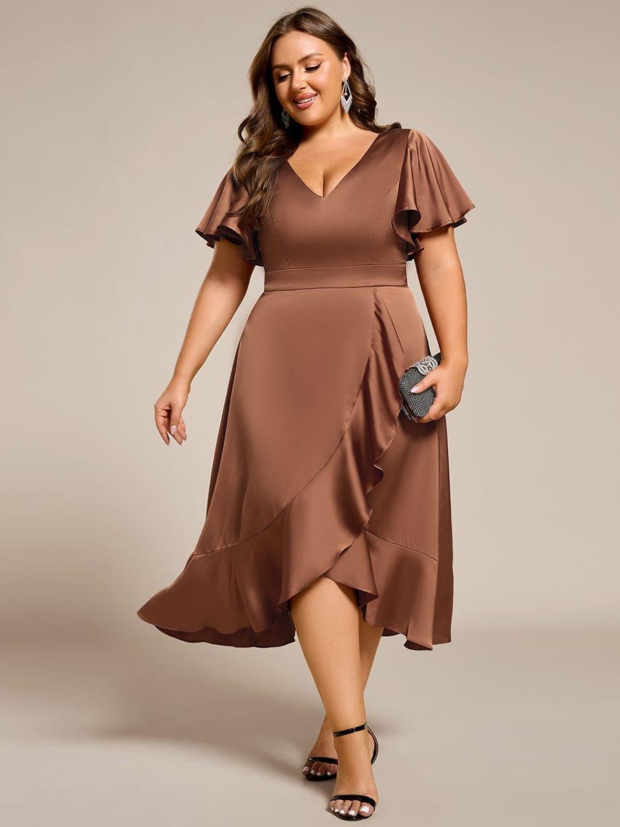 Elegant V-Neck Ruffle Wedding Guest Dress