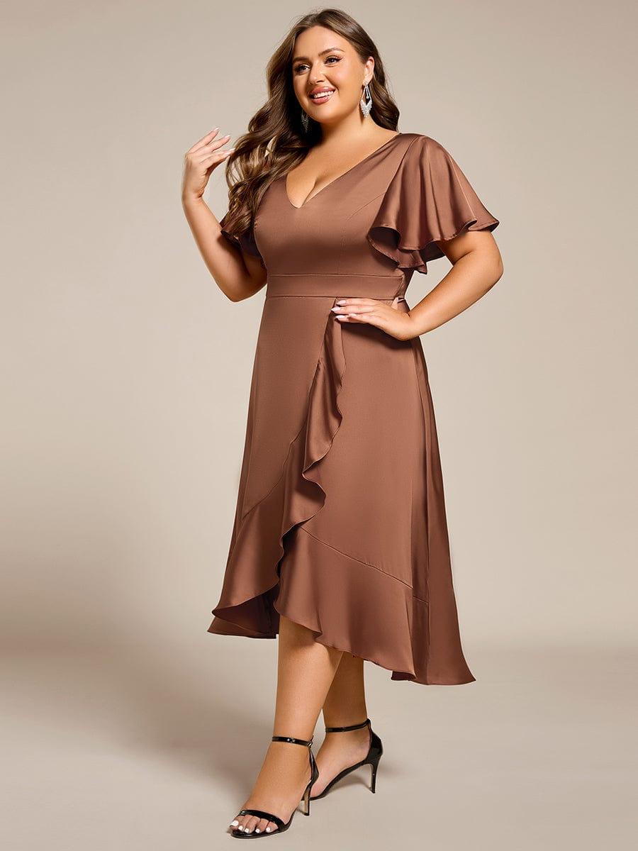 Elegant V-Neck Ruffle Wedding Guest Dress