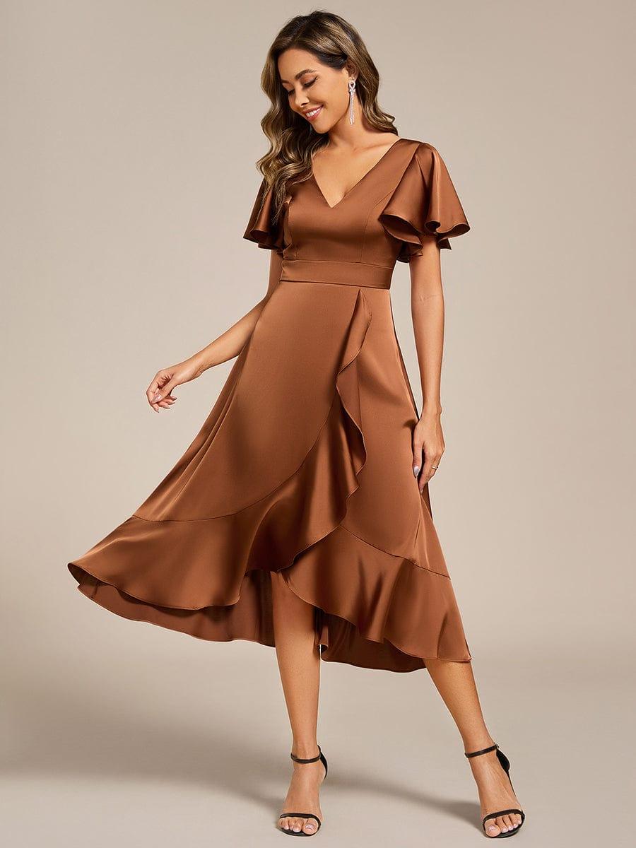 Elegant V-Neck Ruffle Wedding Guest Dress