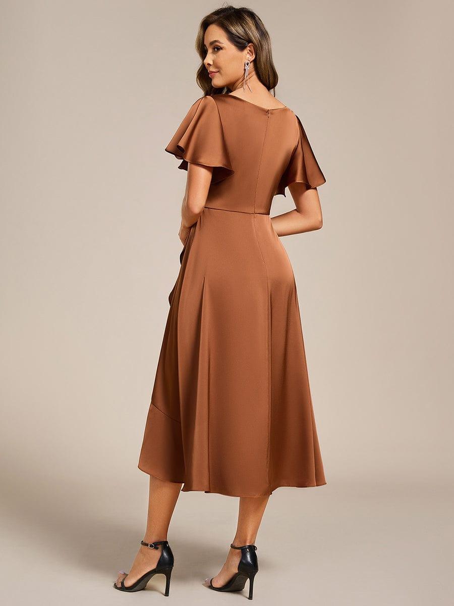 Elegant V-Neck Ruffle Wedding Guest Dress