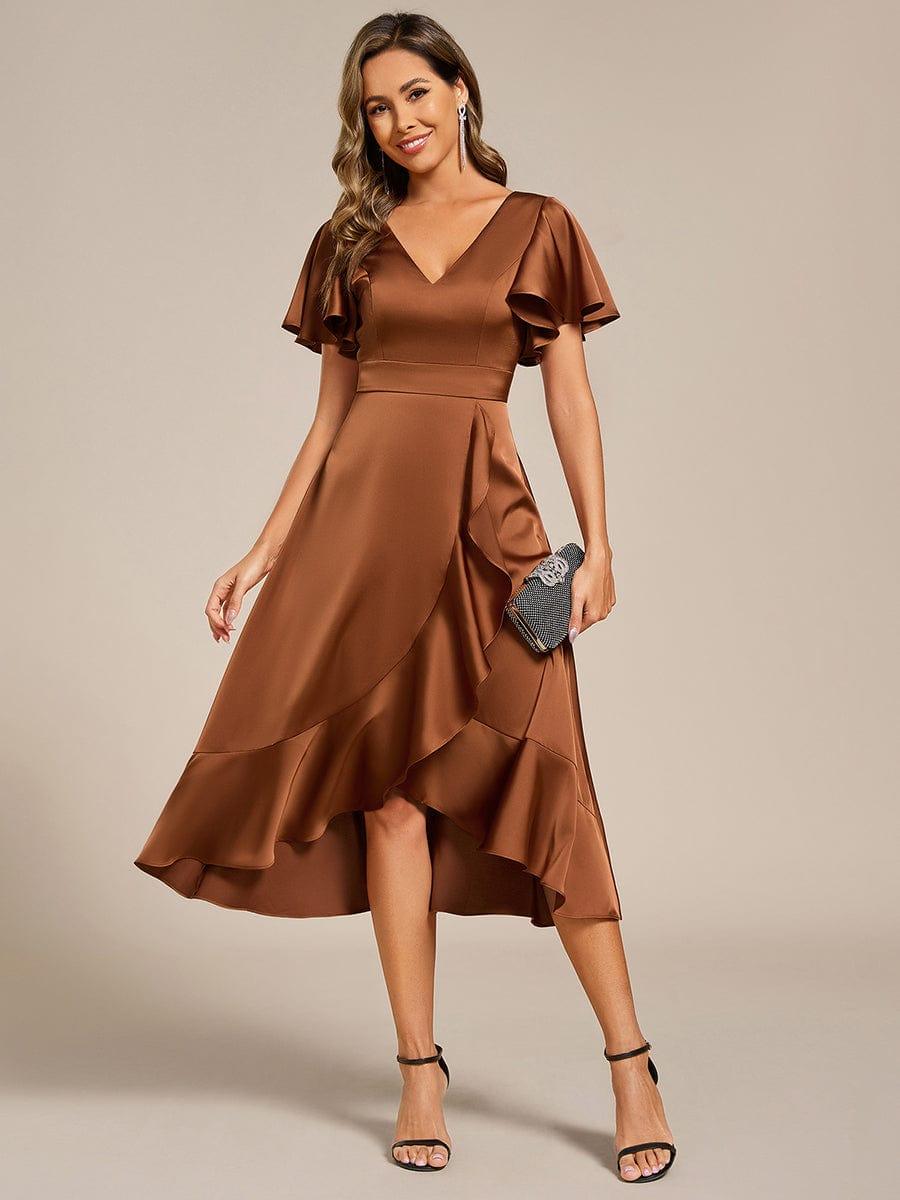 Elegant V-Neck Ruffle Wedding Guest Dress