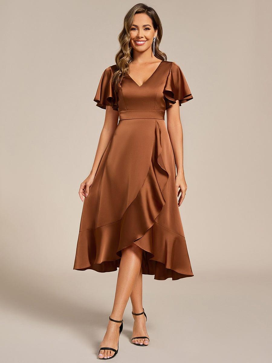 Elegant V-Neck Ruffle Wedding Guest Dress