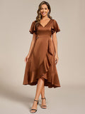 Elegant V-Neck Ruffle Wedding Guest Dress