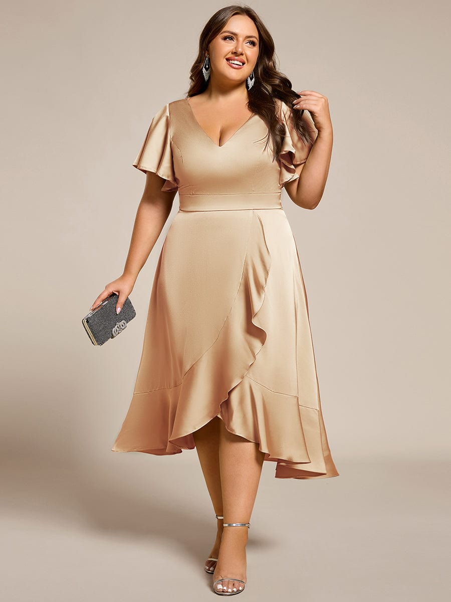 Elegant V-Neck Ruffle Wedding Guest Dress