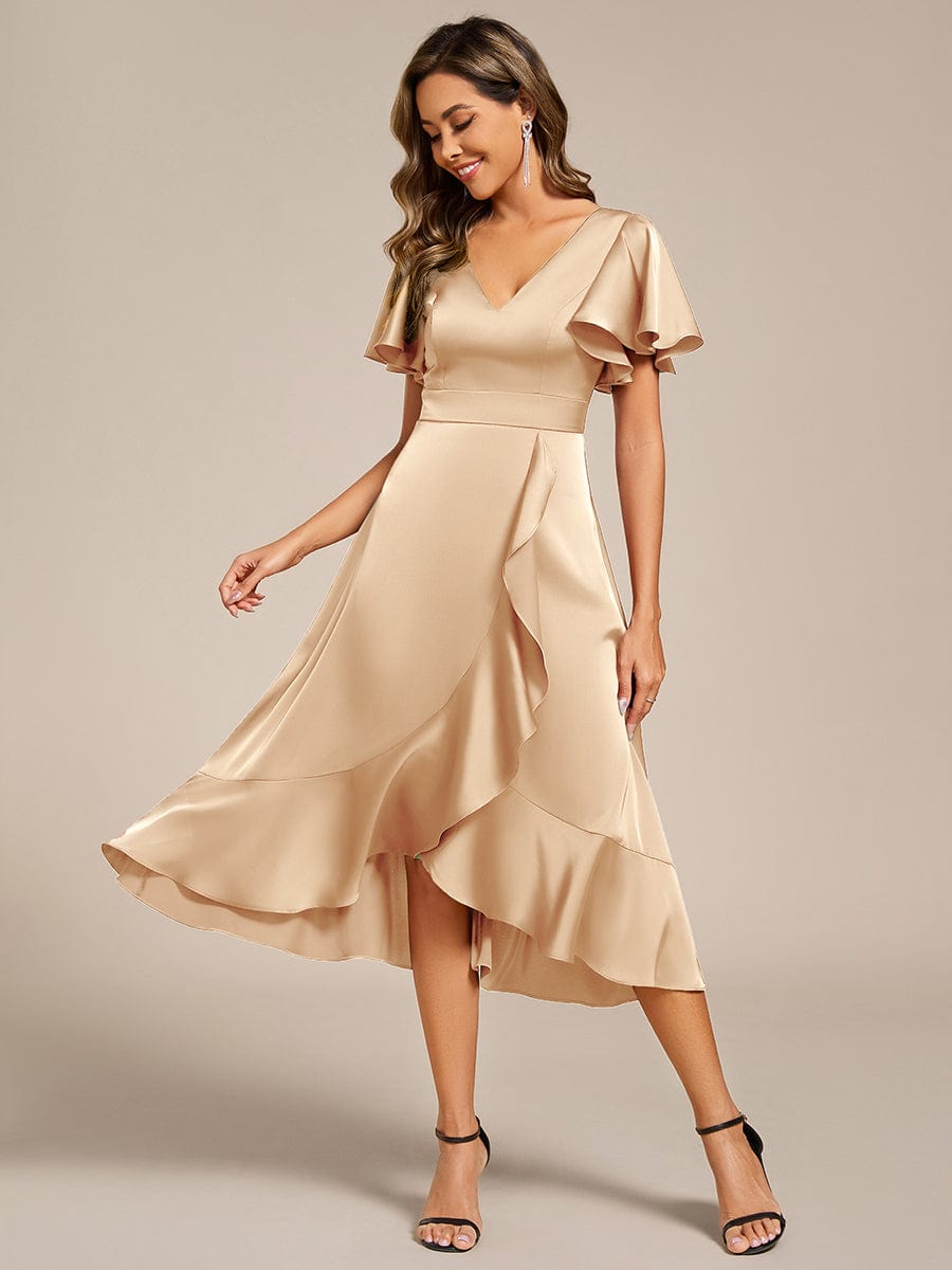 Elegant V-Neck Ruffle Wedding Guest Dress