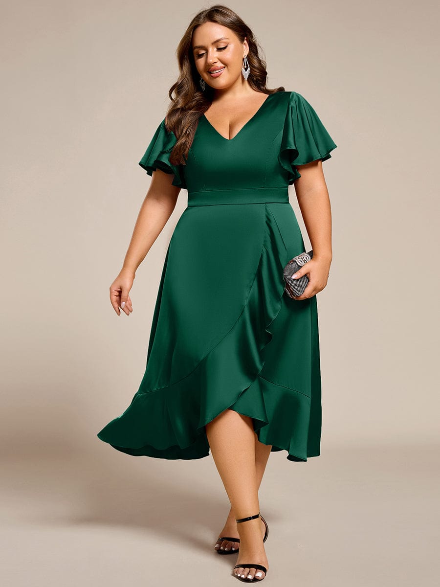 Elegant V-Neck Ruffle Wedding Guest Dress