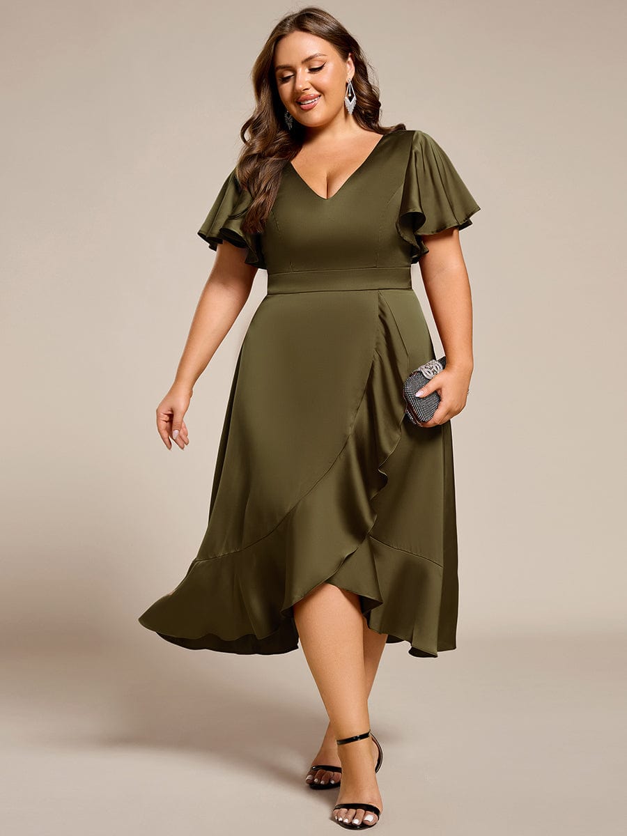 Elegant V-Neck Ruffle Wedding Guest Dress