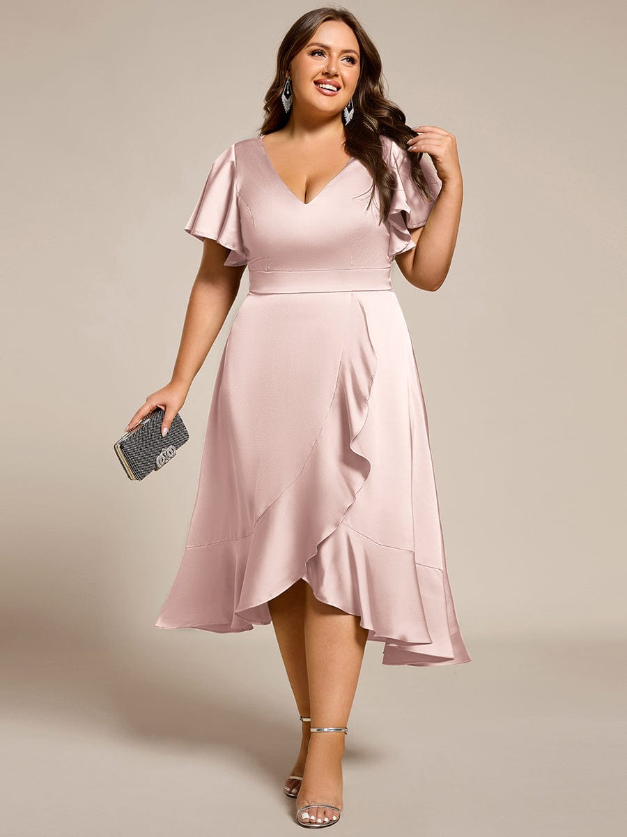 Elegant V-Neck Ruffle Wedding Guest Dress