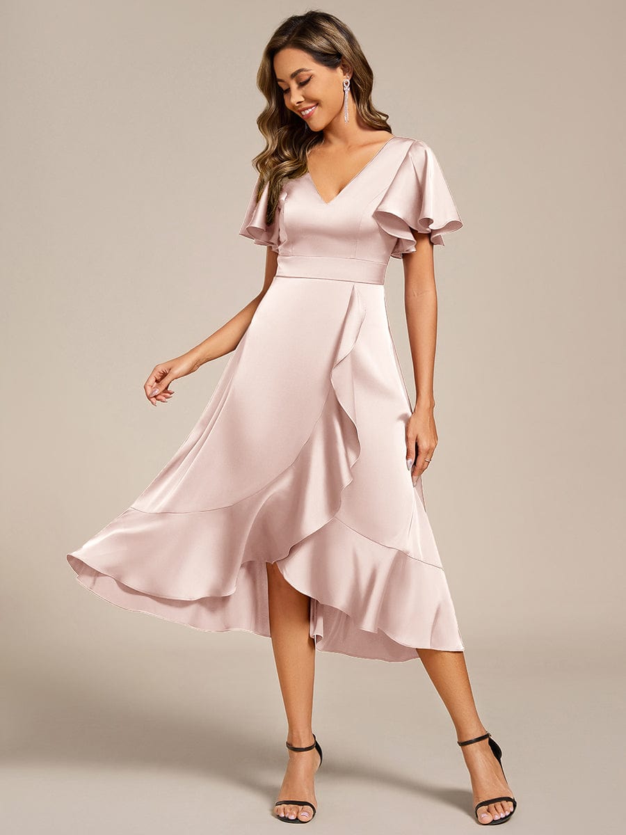 Elegant V-Neck Ruffle Wedding Guest Dress