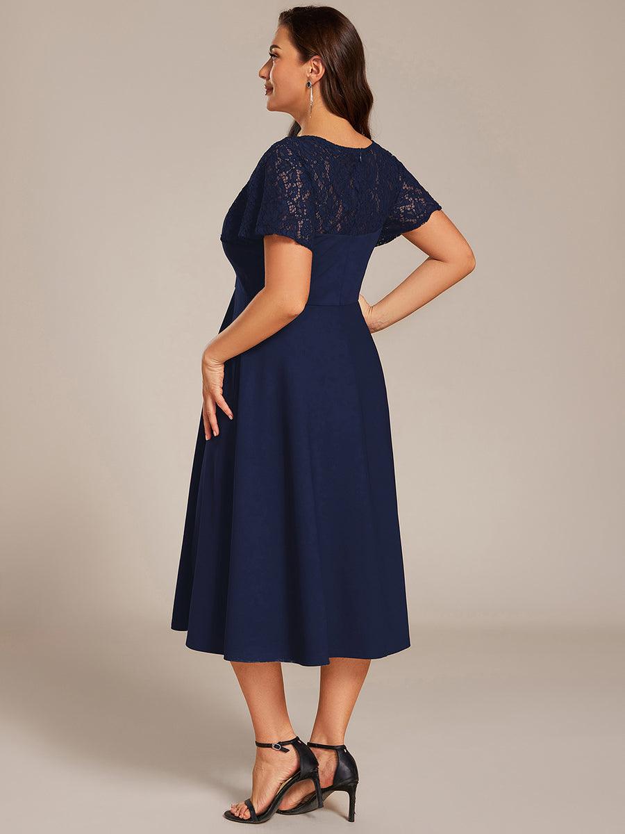 Plus Size V-Neck Pleated Wedding Guest Dress with Pockets