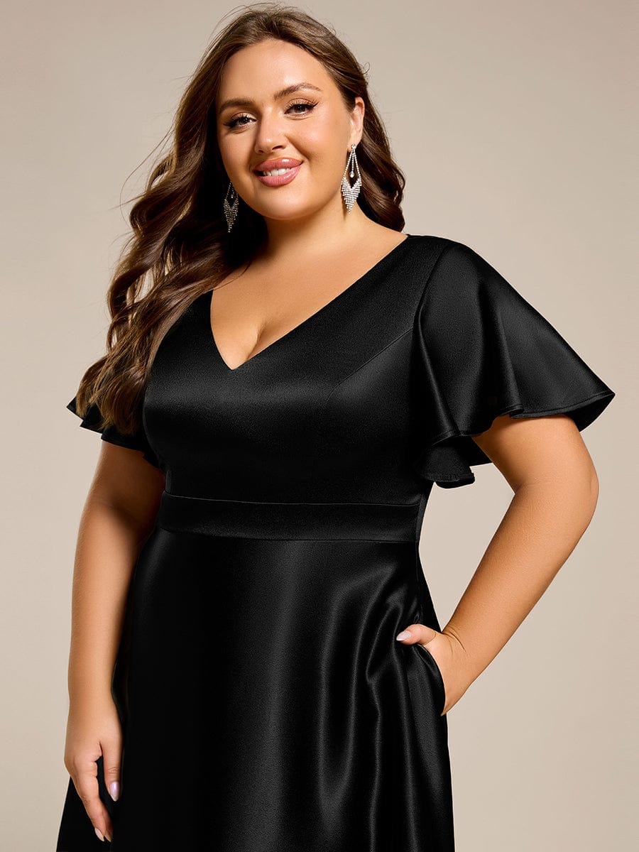Glitter Satin A-Line Wedding Guest Dress with Short Sleeves