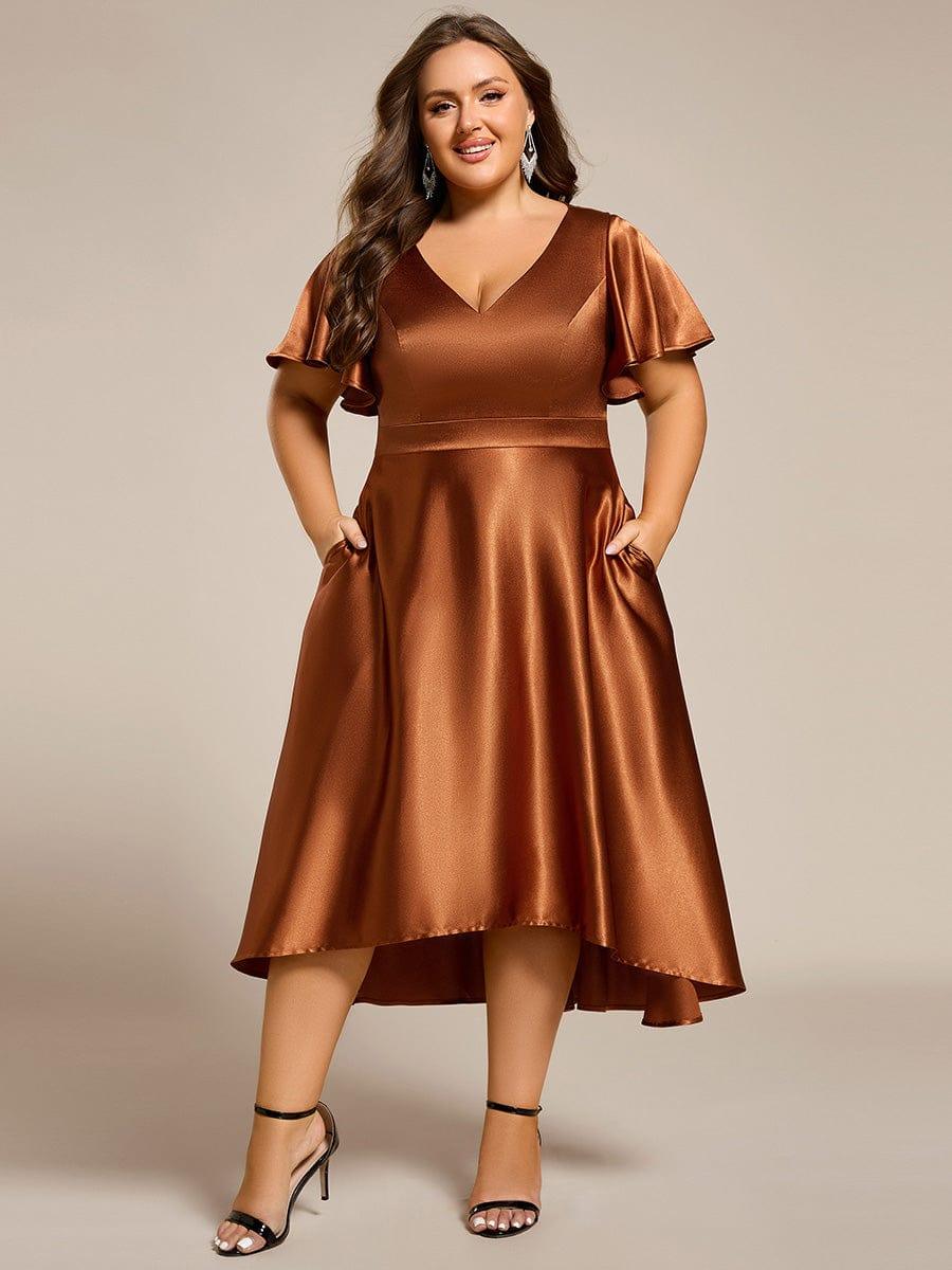 Glitter Satin A-Line Wedding Guest Dress with Short Sleeves