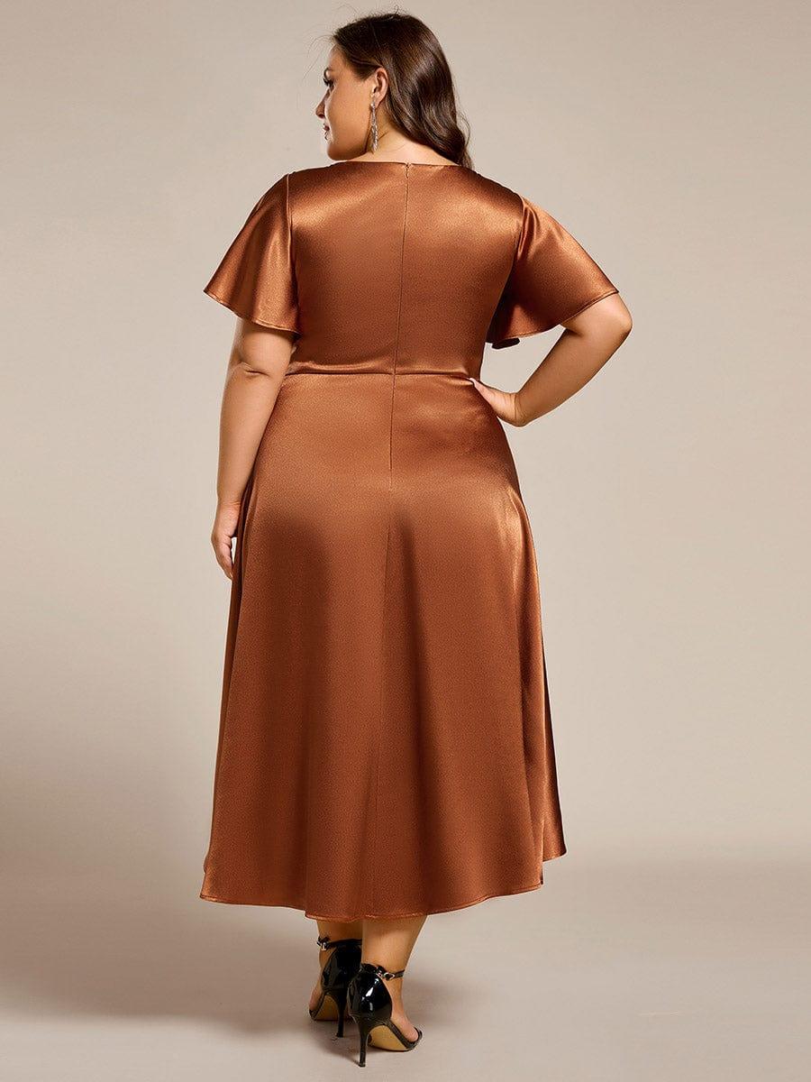 Glitter Satin A-Line Wedding Guest Dress with Short Sleeves