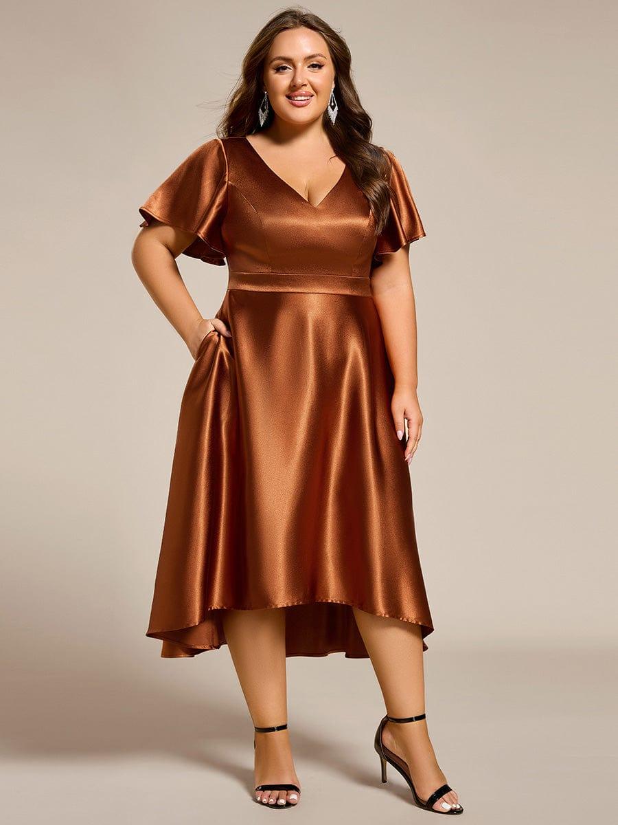 Glitter Satin A-Line Wedding Guest Dress with Short Sleeves