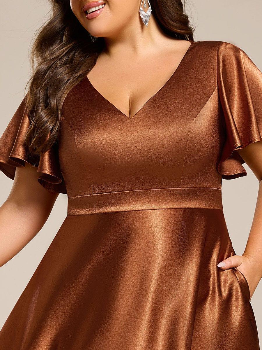 Glitter Satin A-Line Wedding Guest Dress with Short Sleeves
