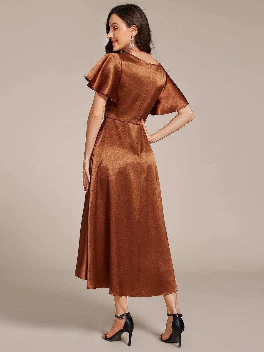 Glitter Satin A-Line Wedding Guest Dress with Short Sleeves