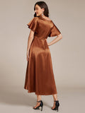 Glitter Satin A-Line Wedding Guest Dress with Short Sleeves