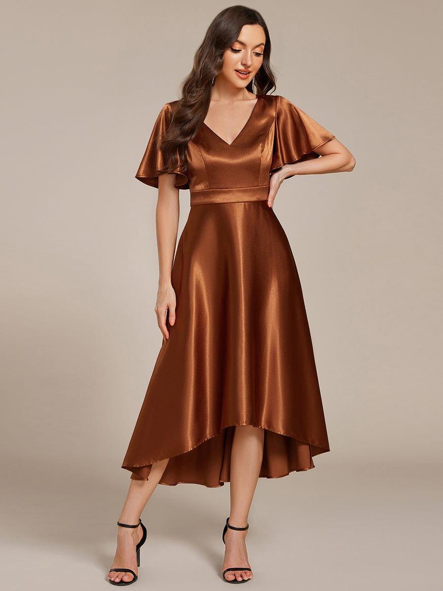 Glitter Satin A-Line Wedding Guest Dress with Short Sleeves