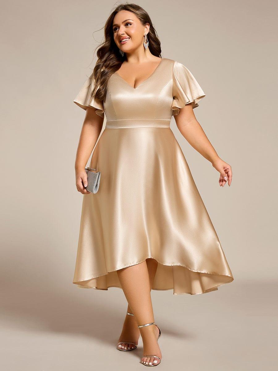 Glitter Satin A-Line Wedding Guest Dress with Short Sleeves