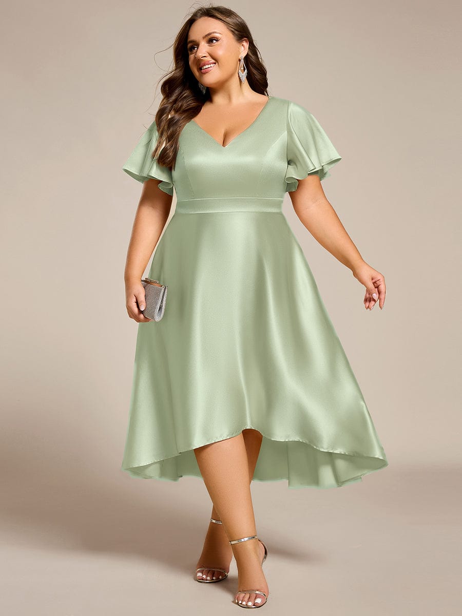 Glitter Satin A-Line Wedding Guest Dress with Short Sleeves