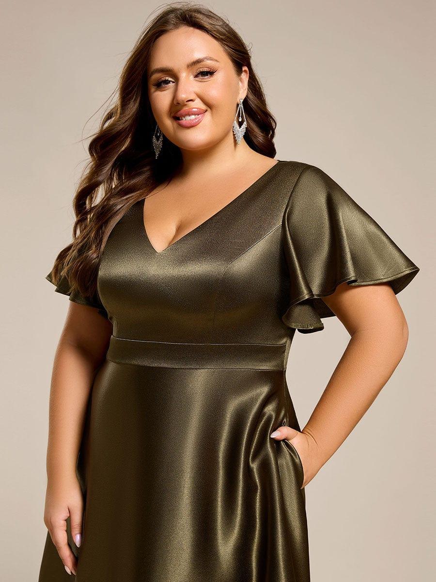 Plus Size Satin Wedding Guest Dress with Short Sleeves