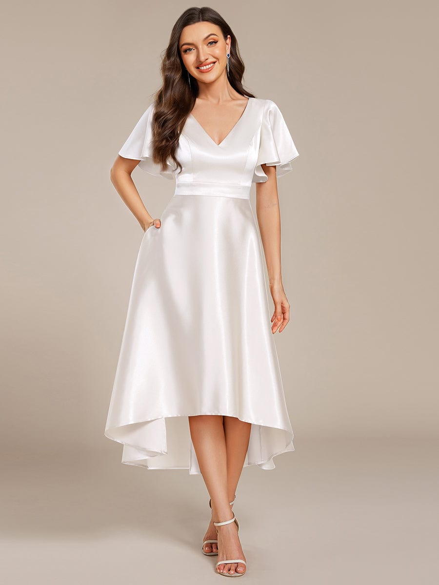 Glitter Satin A-Line Wedding Guest Dress with Short Sleeves