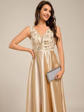 V-Neck Applique Midi Wedding Guest Dress with Pockets