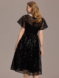 Glitter Sequin A-Line Midi Wedding Guest Dress