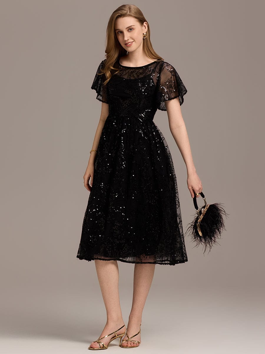 Glitter Sequin A-Line Midi Wedding Guest Dress