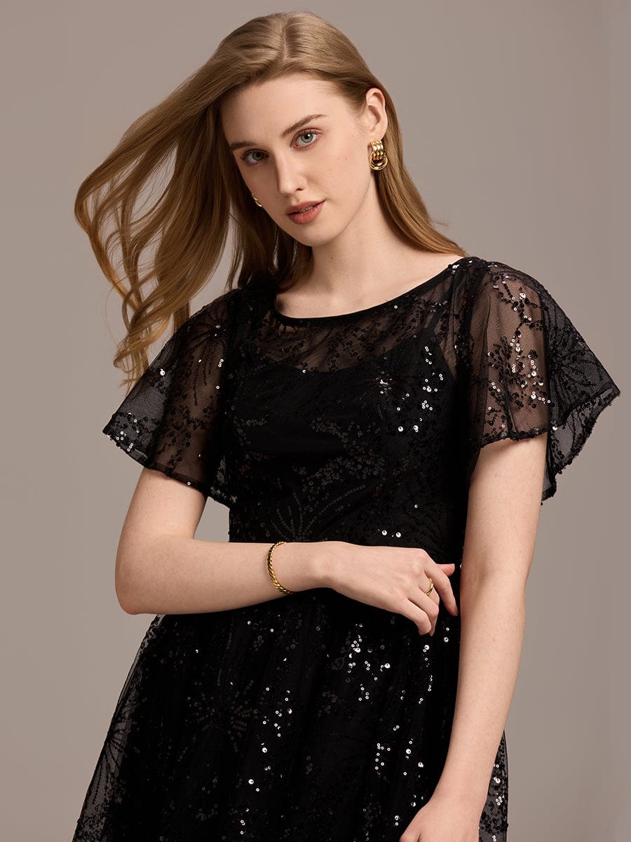Glitter Sequin A-Line Midi Wedding Guest Dress