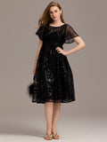 Glitter Sequin A-Line Midi Wedding Guest Dress