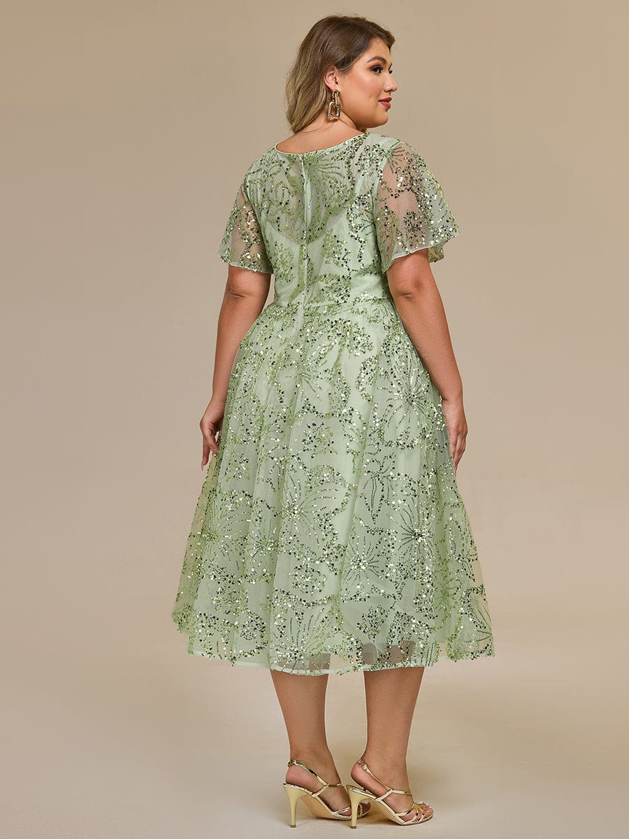Plus Size Round Neck Sequin A-Line Wedding Guest Dress