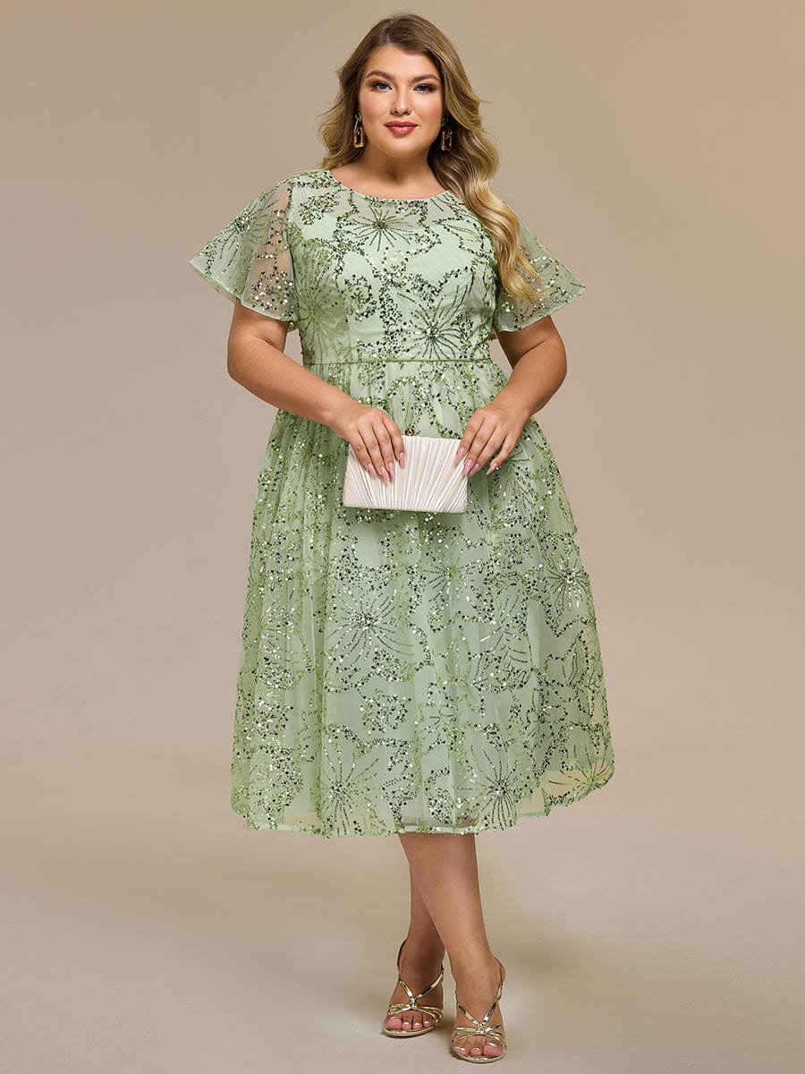Glitter Sequin A-Line Midi Wedding Guest Dress