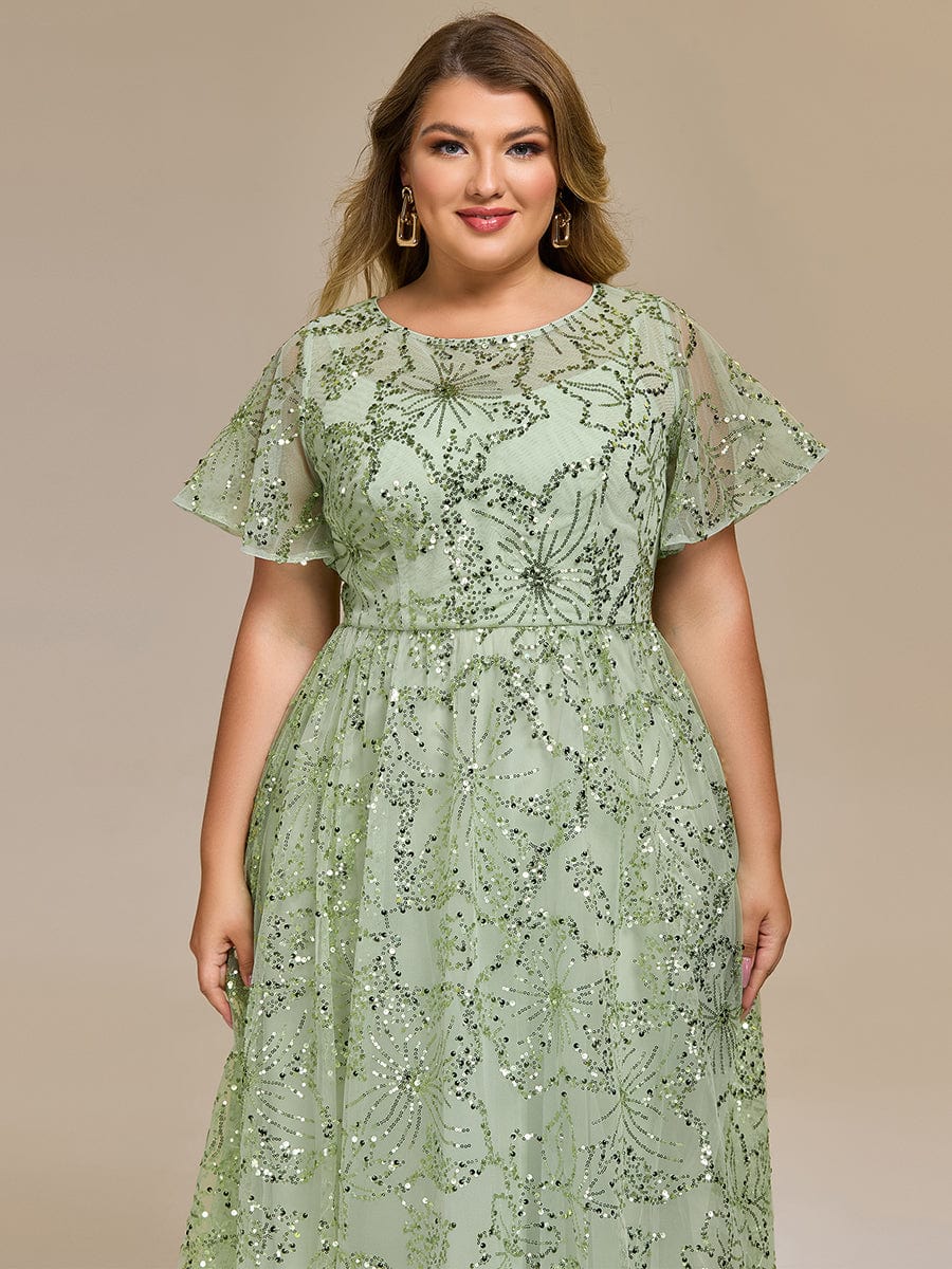 Glitter Sequin A-Line Midi Wedding Guest Dress