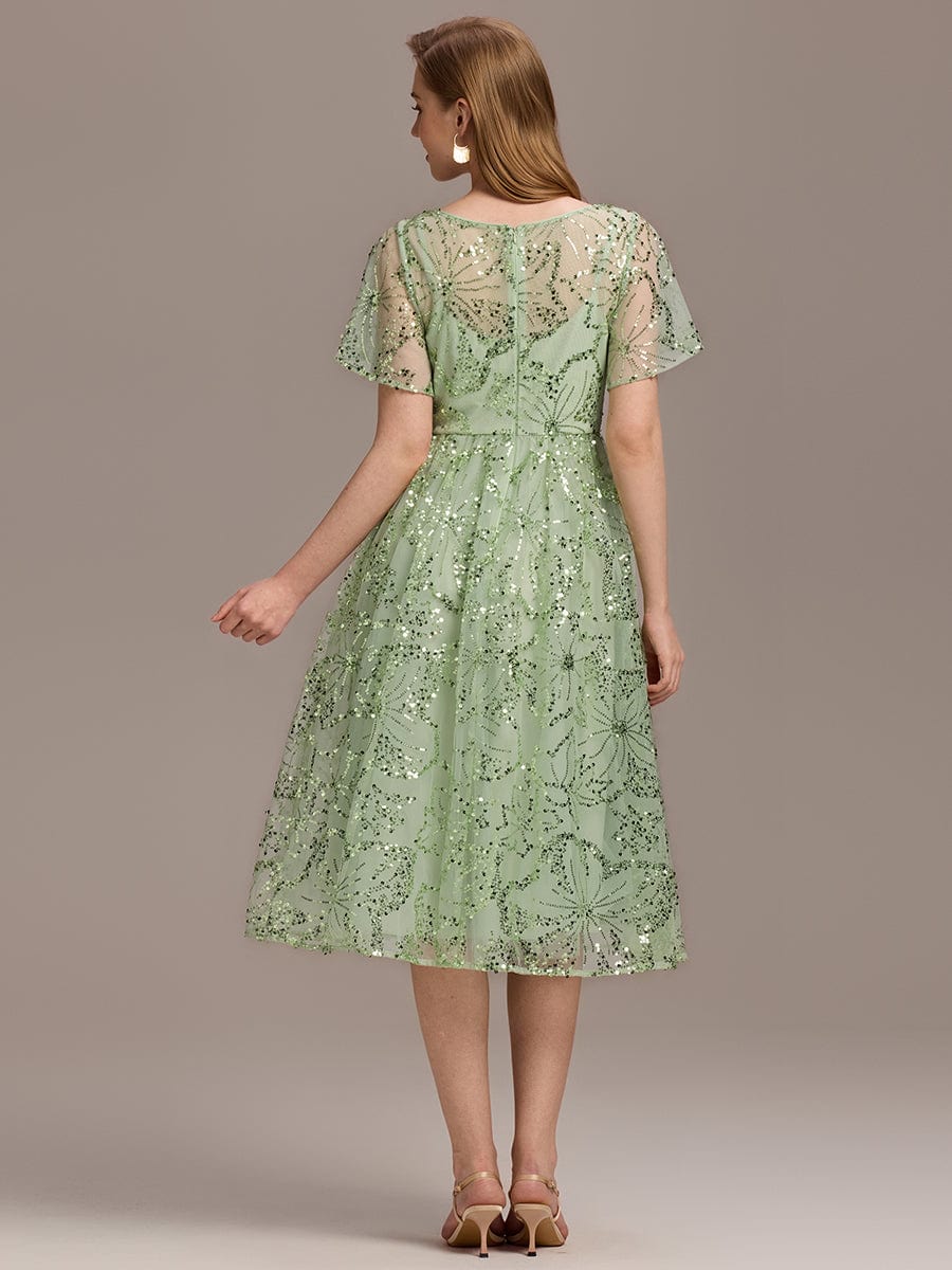 Glitter Sequin A-Line Midi Wedding Guest Dress