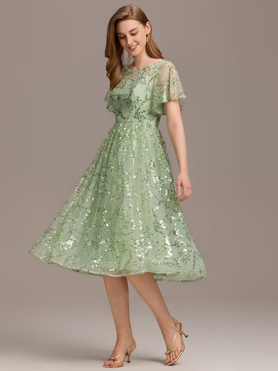 Glitter Sequin A-Line Midi Wedding Guest Dress