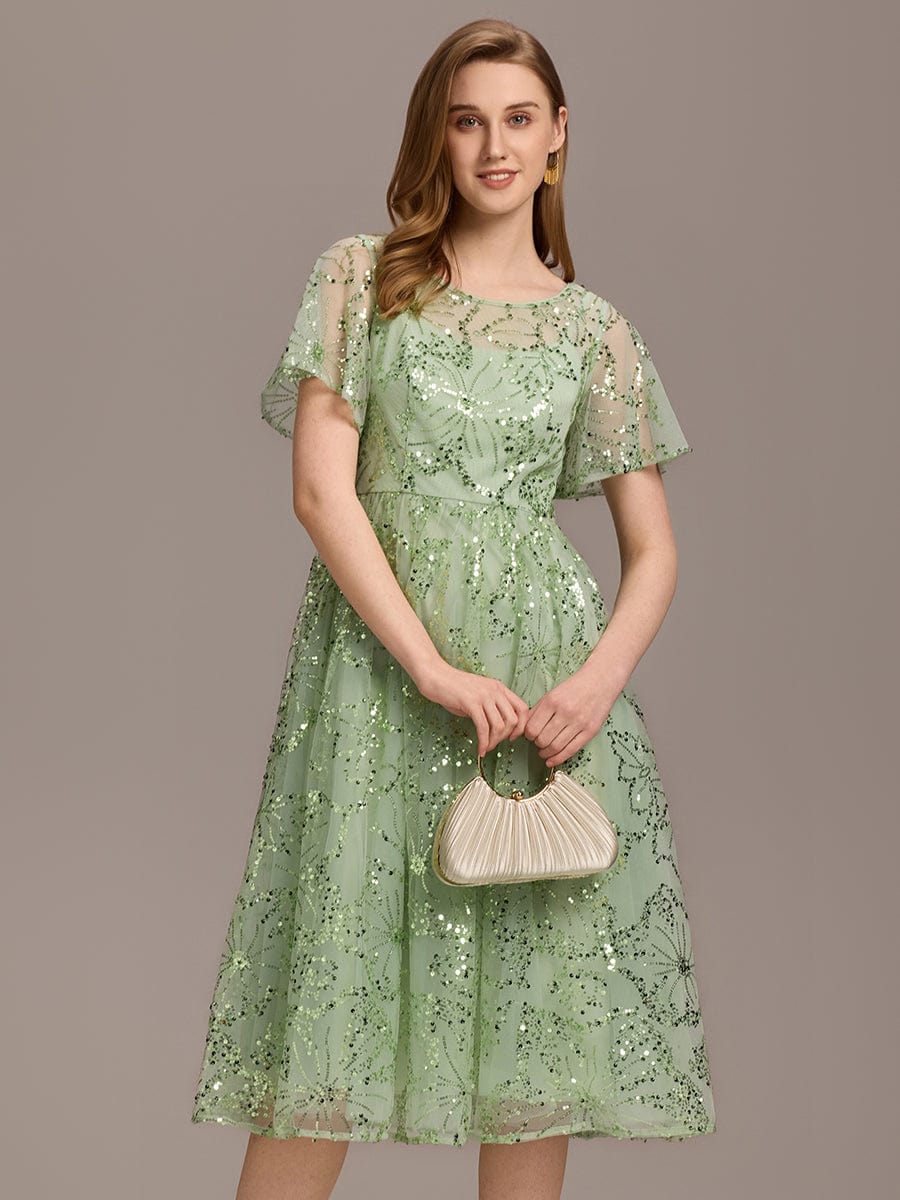 Glitter Sequin A-Line Midi Wedding Guest Dress