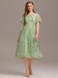 Glitter Sequin A-Line Midi Wedding Guest Dress