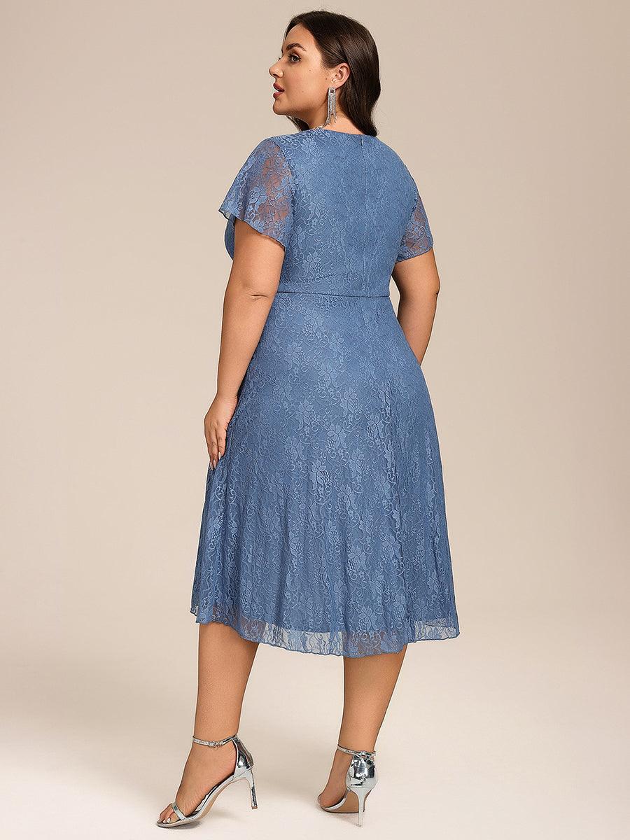 Plus Size Lace Midi Wedding Guest Dress with Short Sleeves