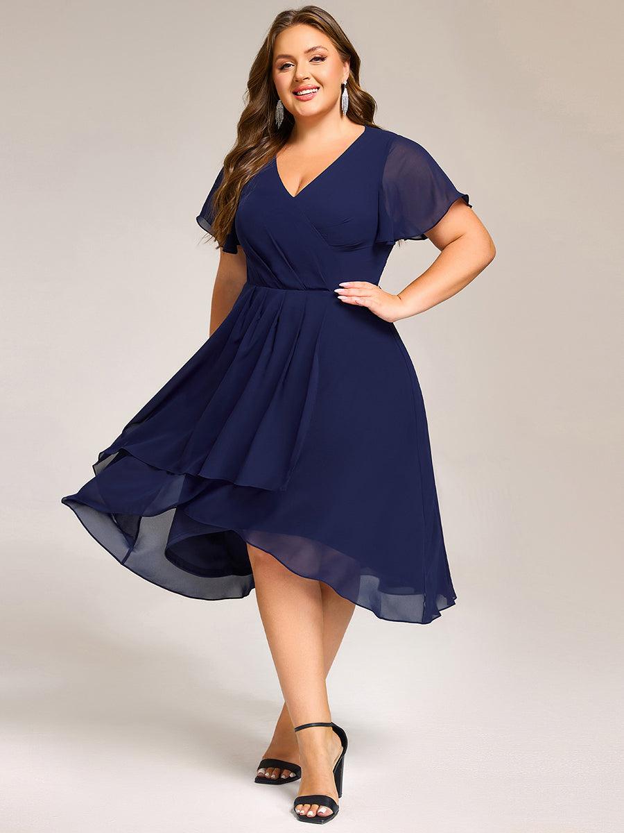 V-Neck Floral Print Midi A-Line Wedding Guest Dress
